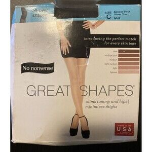 No Nonsense Great Shapes Variety BLACK Sheer Pantyhose All-Over Shaper Size C